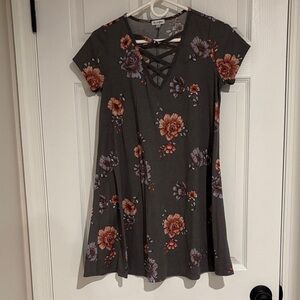 love, Fire Charcoal Floral Crisscross Dress